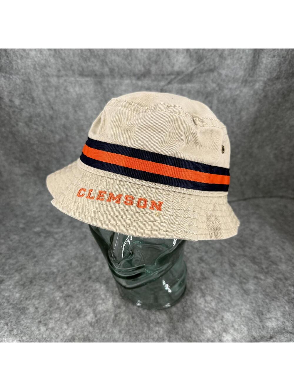 Adult Clemson Tigers Bucket Cap Hat Khaki Orange Embroidered Size S/M EUC 605